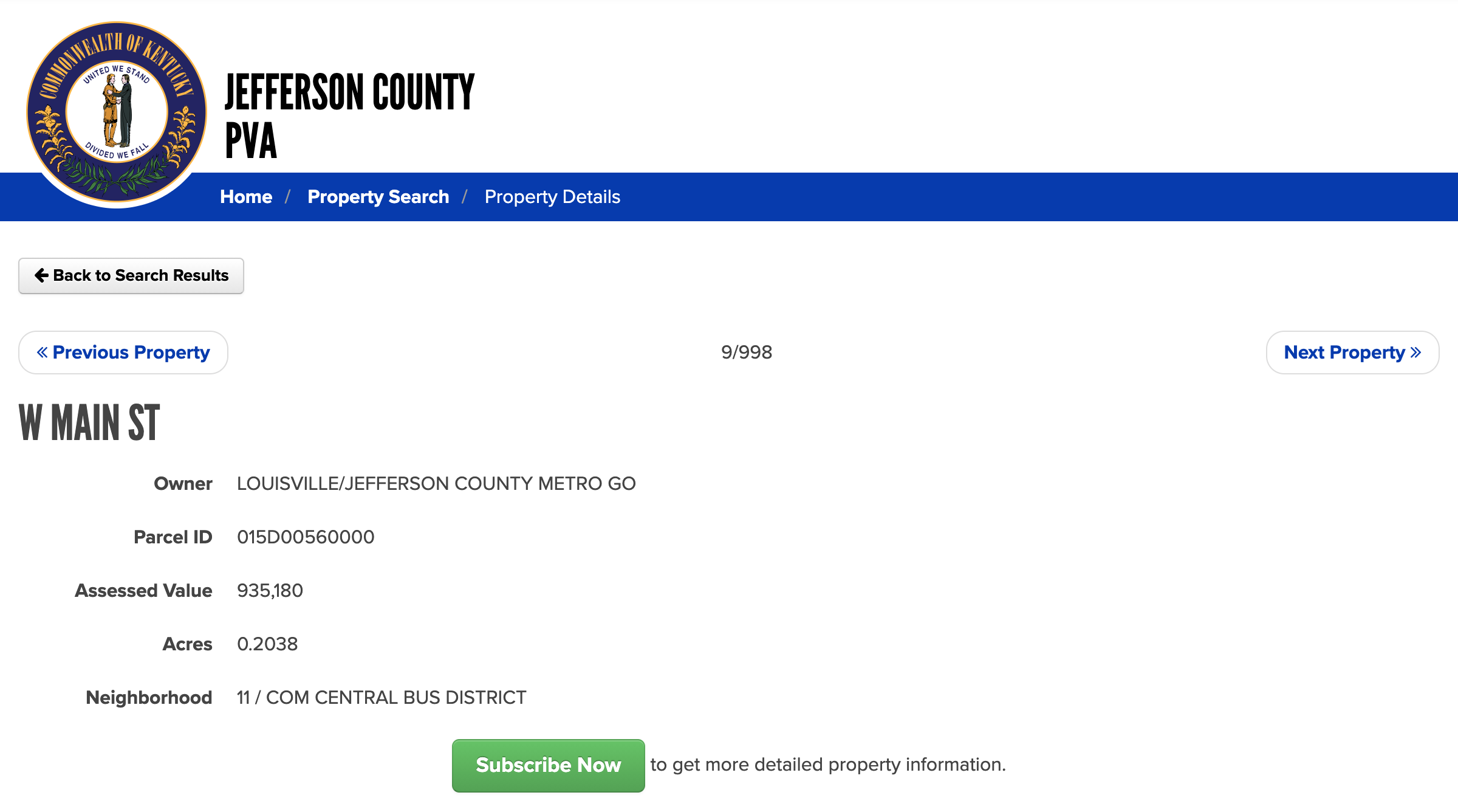 Jeffferson PVA requires paid subscription to view public property records online