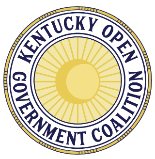 The Kentucky Open Government Coalition seal depicts a sun encircled by the name Kentucky Open Government Coalition