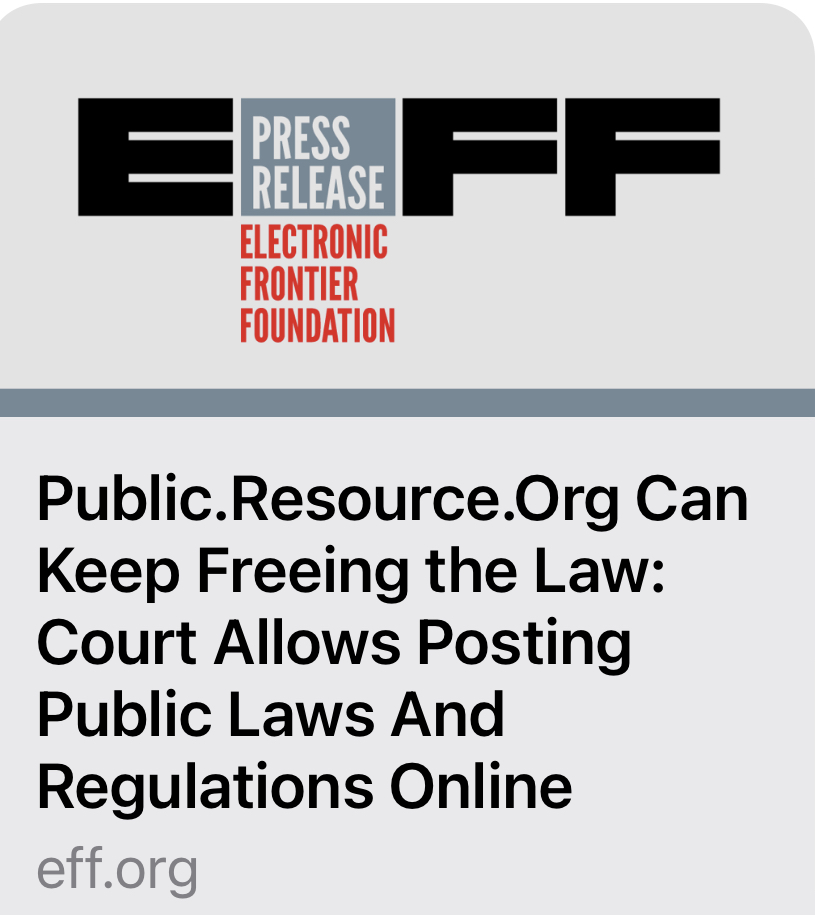 Electronic Frontier Foundation press release announcing Public Resource victory 