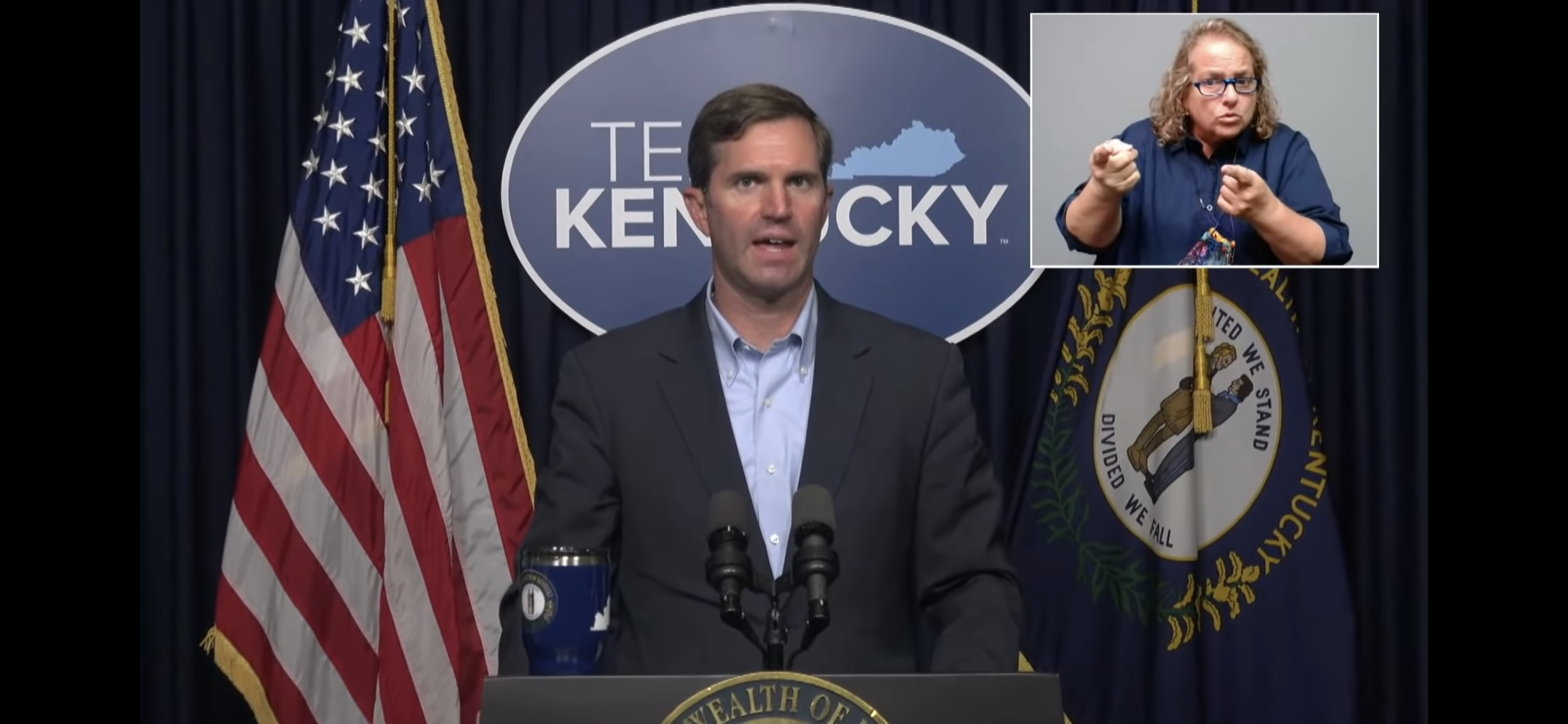 Screenshot of Governor Beshear from a press conference 