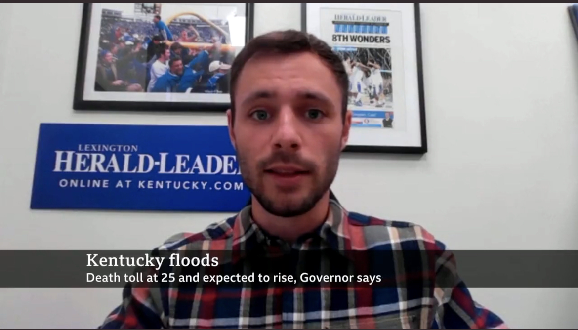 Screenshot of Coalition co-direct Austin Horn discussing Eastern Kentucky flooding 
