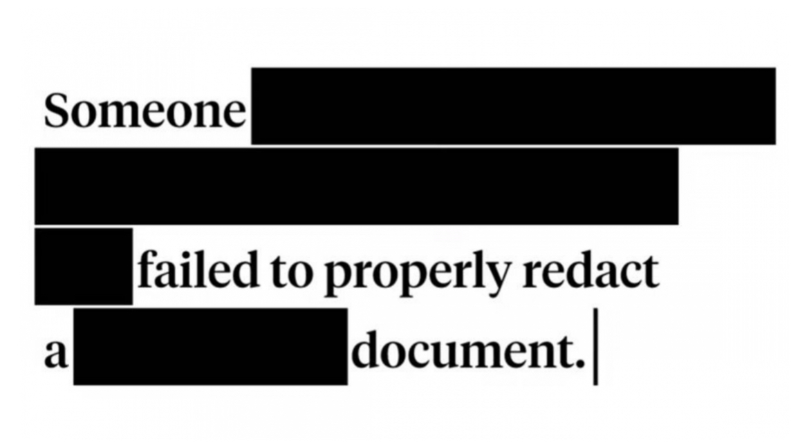 Screenshot of a redacted sentence describing improper redaction