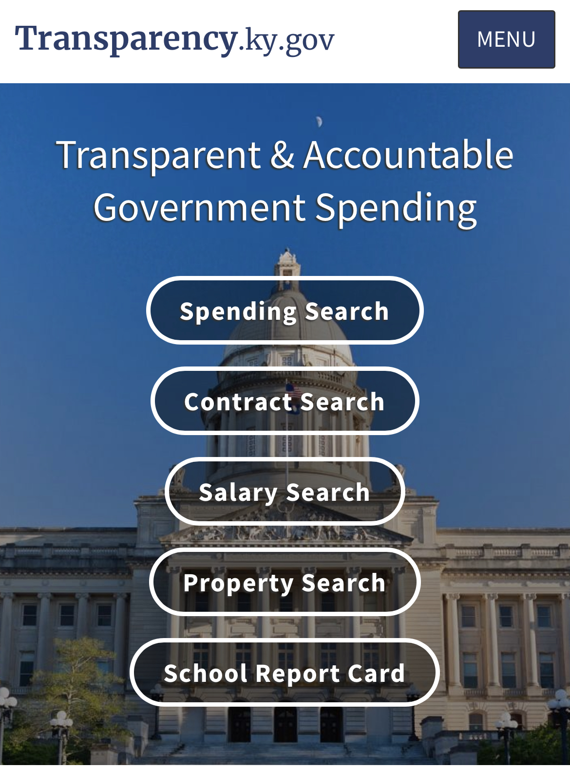Screenshot of Kentucky’s Executive and Judicial Branch Transparency website