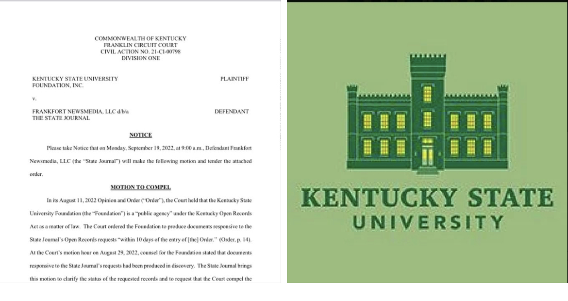 First page of State Journal’s Motion to Compel and Kentucky State University logo