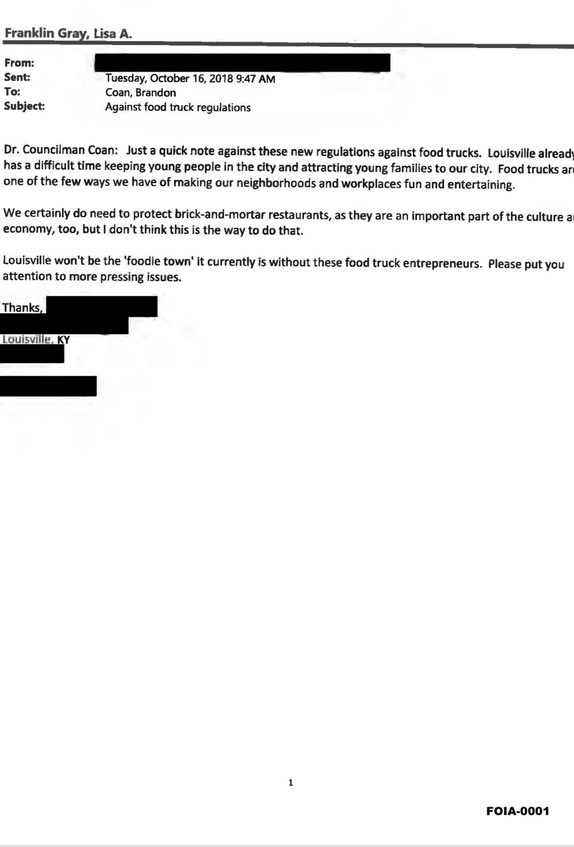 Redacted email obtained by the Institute for Justice