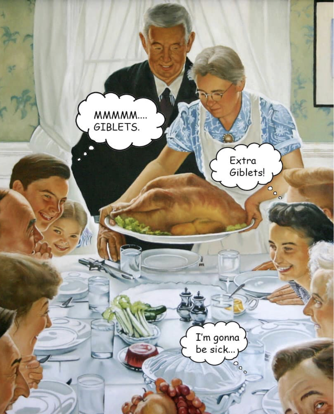 Norman Rockwell’s Thanksgiving' feast with a serving in of giblets