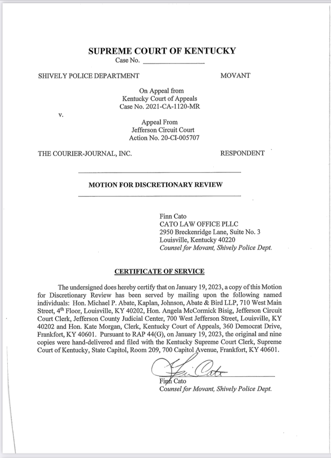 Shively Police Department’s Petition for Discretionary Review