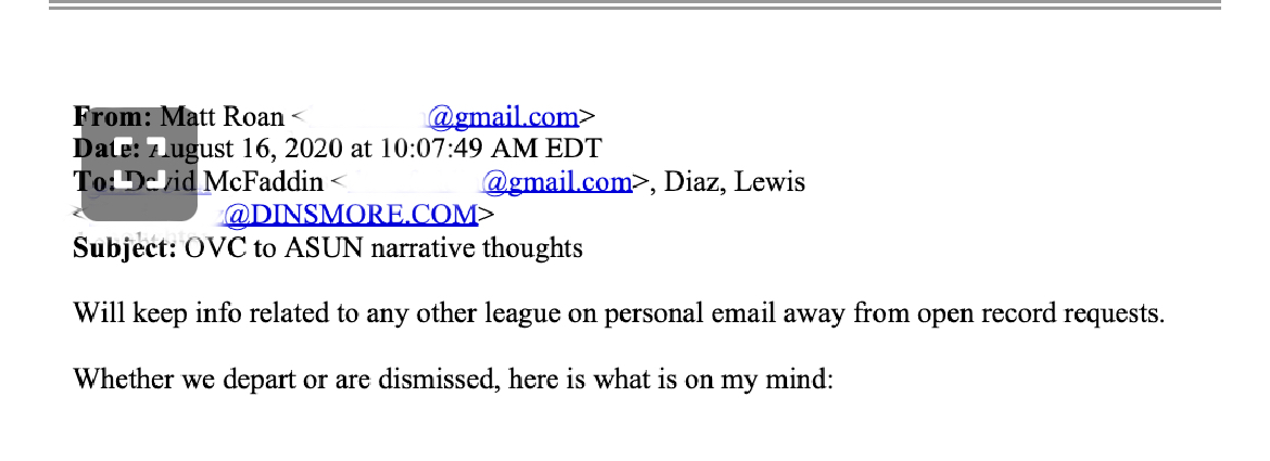 Screenshot of email exchanged by Eastern Kentucky University officials