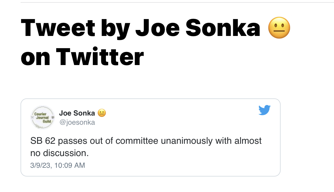 Tweet by Courier Journal reporter Joe Sonka