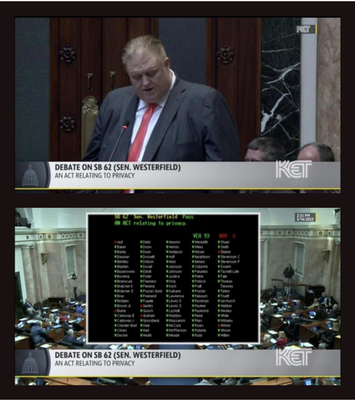 Screenshot from 3/14/23 House Floor debate of SB 62