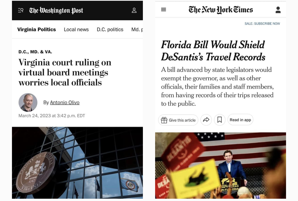 WAPO and Nes York Times headlines