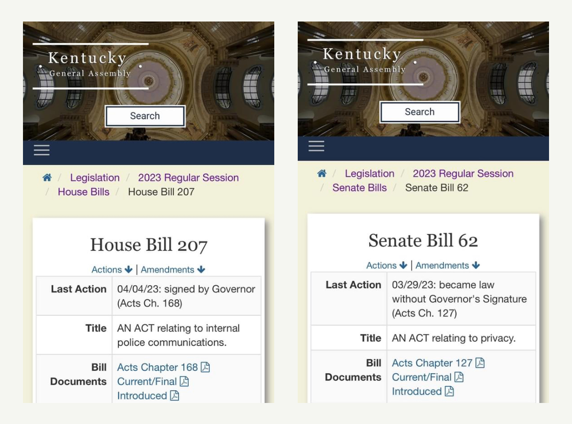LRC bill descriptions for SB 62 and HB 207