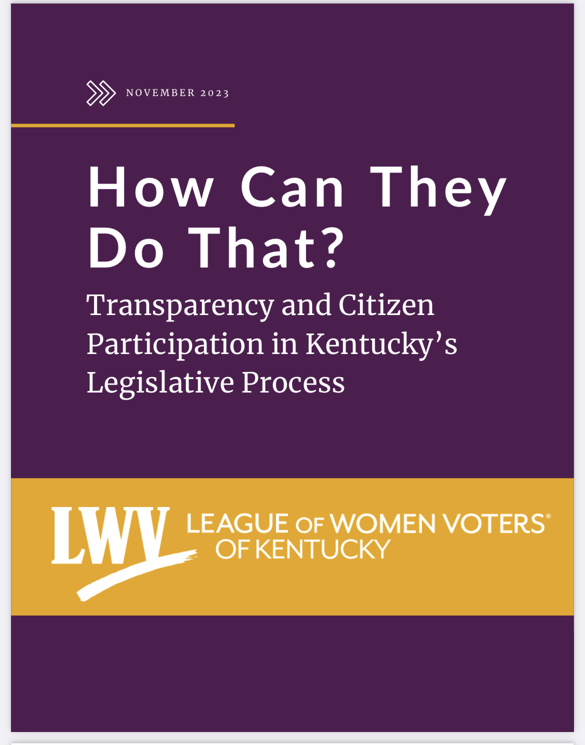 Cover, League of Women Voters study of Kentucky legislative process