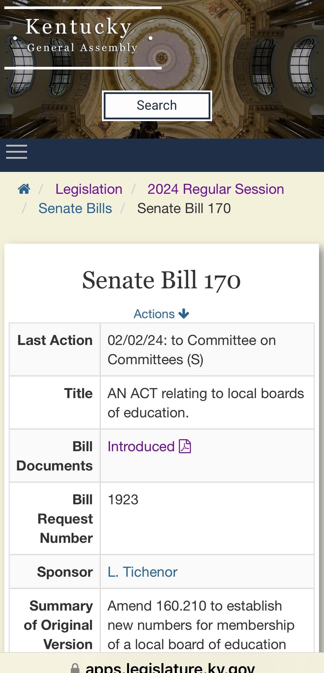 LRC page relating to SB 170