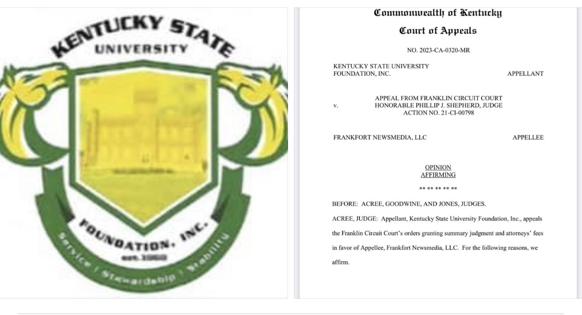 KSU Foundation logo and page one of Courr of Appeals opinion