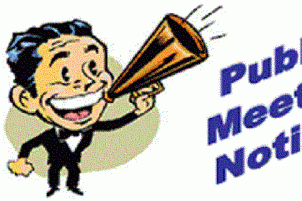 Cartoon depicting a man announcing a public meeting through a megaphone