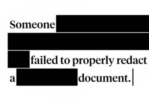 Screenshot of a redacted sentence describing improper redaction