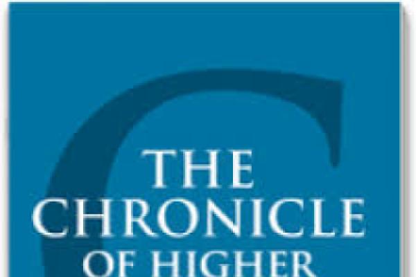 Banner of the Chronicle of Higher Education featuring a large C with the title superimposed in white letters