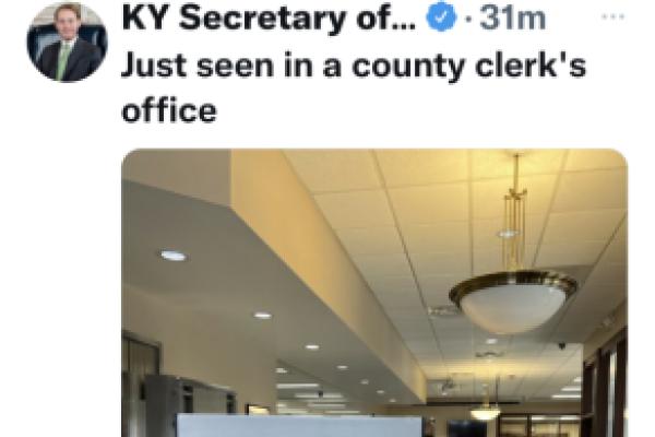 Screenshot of photo taken in a county clerk’s office and tweeted by the Secretary of State 