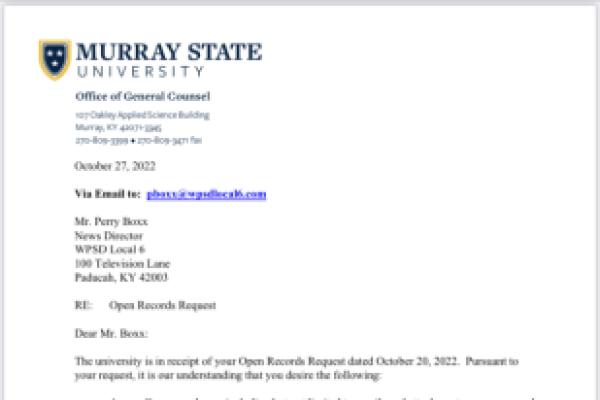 First page of Murray State’s denial of WPSD request