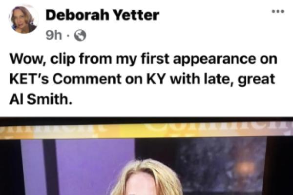 Facebook post by Debby Yetter with ofHoot from her first appearance on “Comment on Kentucky”