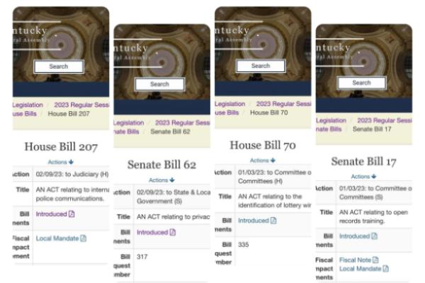 Bills descriptions for four open records bills filed in 2023