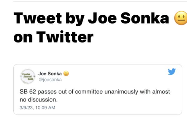 Tweet by Courier Journal reporter Joe Sonka