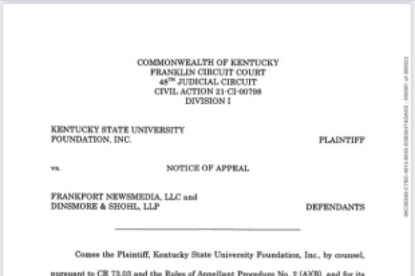 Notice of Appeal in KSU Foundation v State Journal