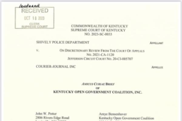 Amicus brief cover in Shively Police Department v Courier Journal, Inc.