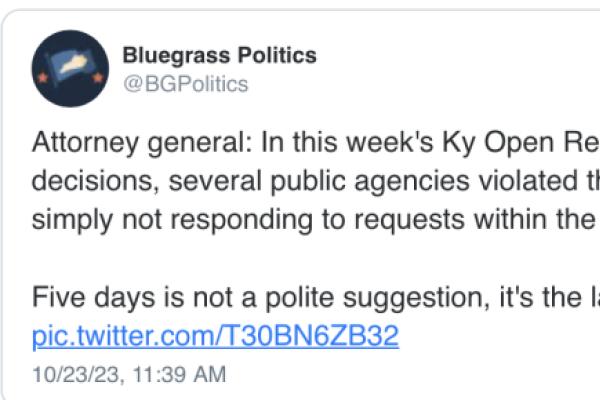 Kentucky Attorney General open records and open meetings decisions issued  last week