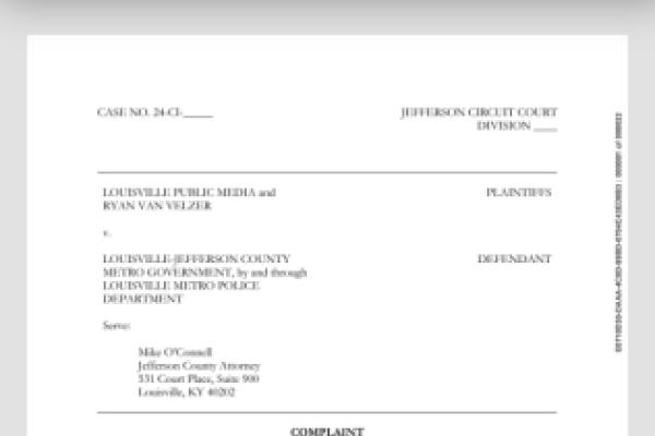 Page one of complaint in open records case filed by LPM